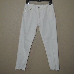 $350 Sz 28 Moussy White Distressed Frayed Hem Skinny Jeans